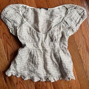 Brandy Melville Plaid Puff Sleeve Blouse - Cream